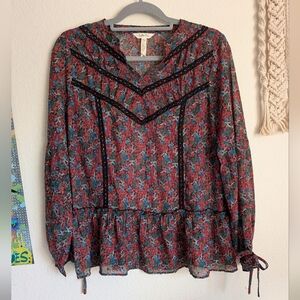 Matilda Jane Blouse Small Carol Sheer Long Sleeve Floral Prairie Boho 26644T